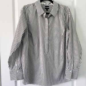 Talbots Woman Ladies White & Black Stripe Long Sleeve Button Top 12W Cotton